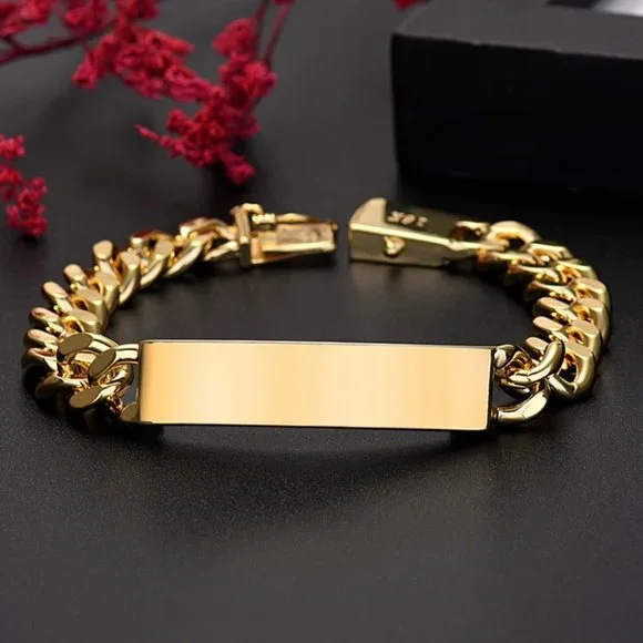 Awesome Men's Large I.D Style Bracelet Stamped 18k Gold